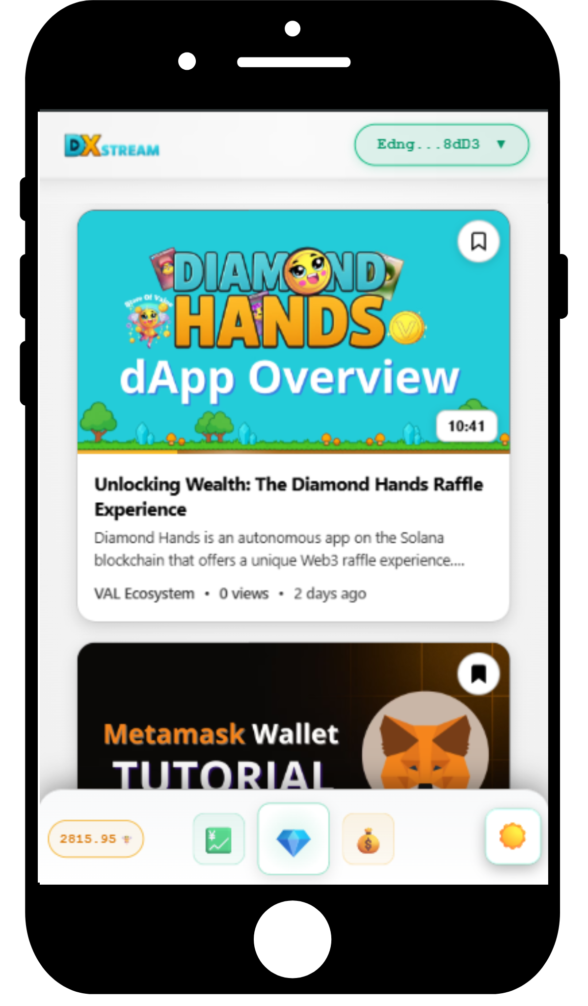 DiamondX Stream mobile interface